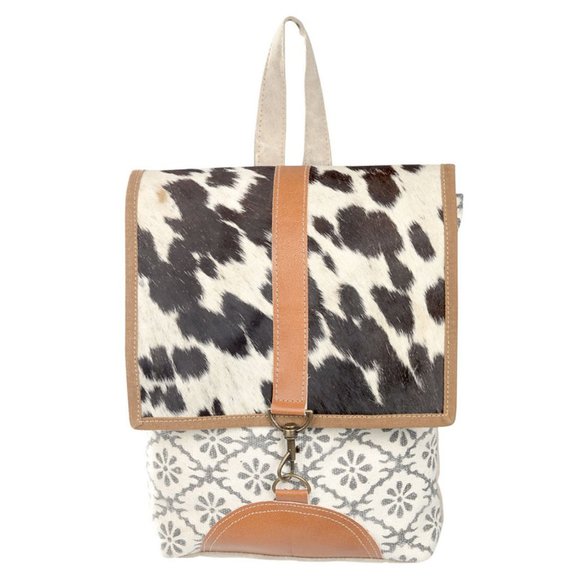 NWT Clea Ray Backpack With Cowhide Flap Military Up-Cycled Canvas